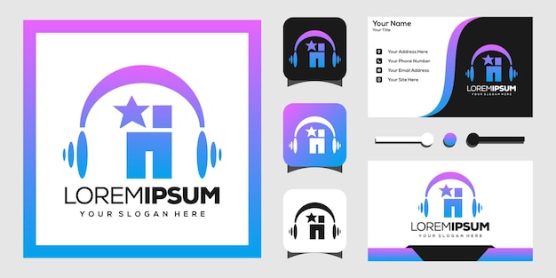 современный дизайн логотипа буквы h и наушники