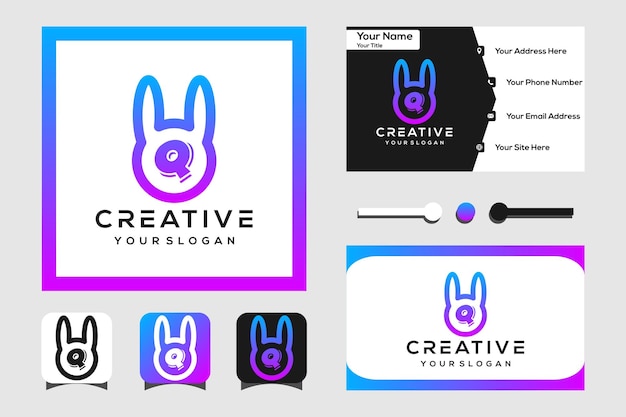 モダンなロゴデザインの文字qとバニーの耳