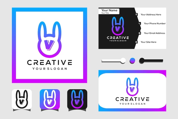 Vettore logo moderno design lettere v e orecchie da coniglio