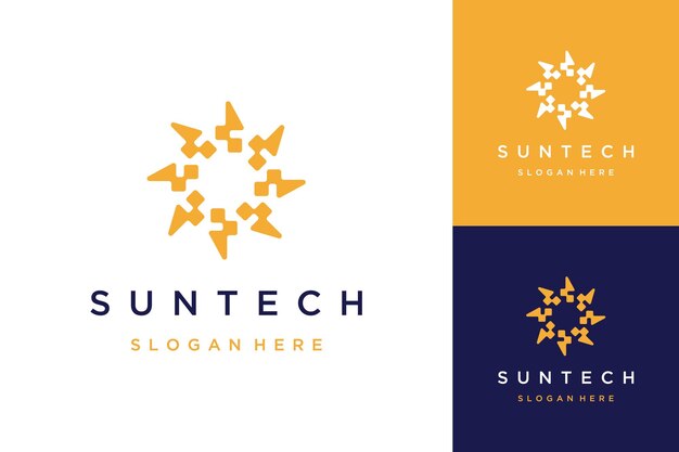 Modern logo design or sun with technology