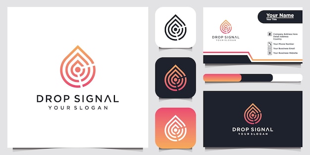 современный логотип капли сигнала и дизайн визитной карточки
