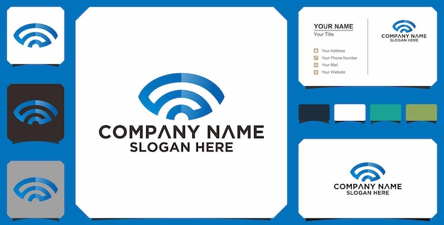 Вектор Современный логотип значок беспроводного сигнала, векторный логотип интернета и визитная карточка