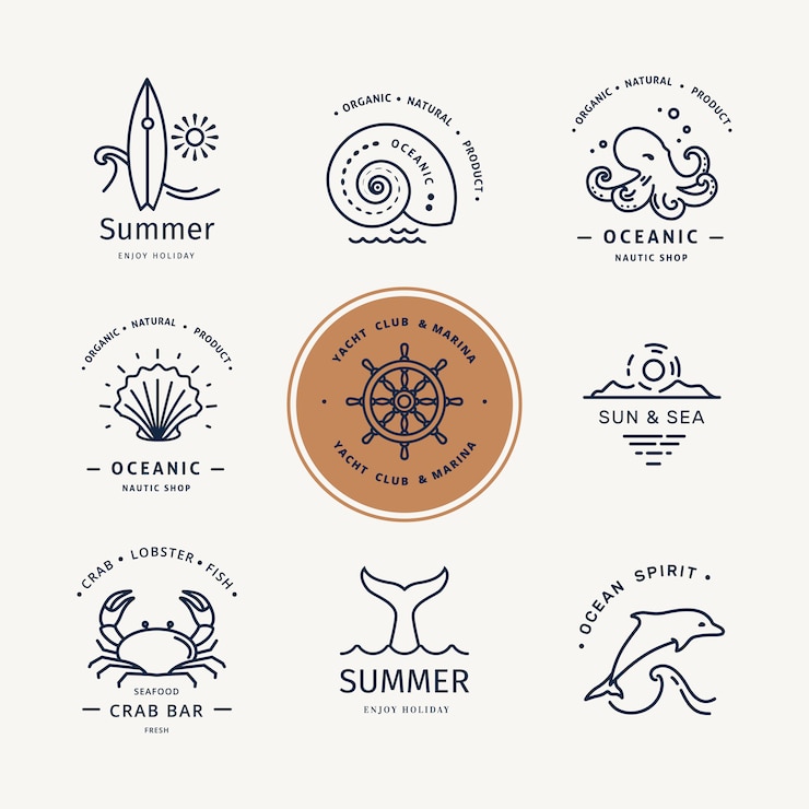 Vector modern logo set of undersea life