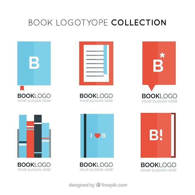 Modern logos of books in flat design