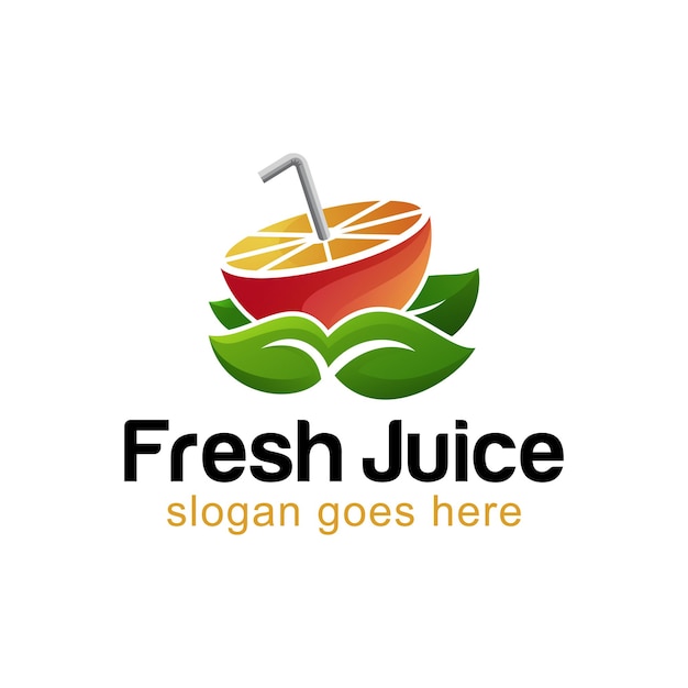 Modern logos of fresh juice with sliced fruit orange and leaf logo vector