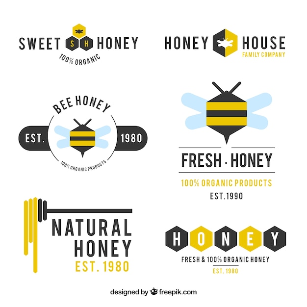 Modern logotypes of honey in flat design 