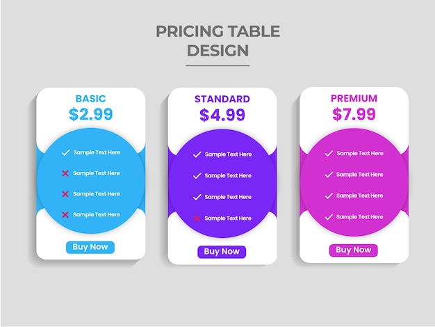 Modern looking pricing table design Pricing Packages Comparison template vector