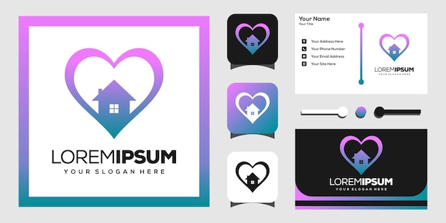 Modern love and home logo design business card template