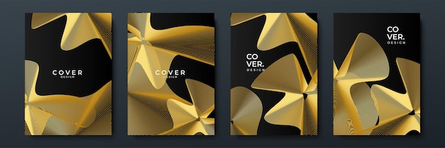 Modern luxury black and gold lines cover abstract background modern black stripe cover design set luxury creative gold dynamic diagonal wave line pattern for invitation wedding business card