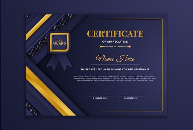 Modern luxury blue and golden certificate of achivement design template