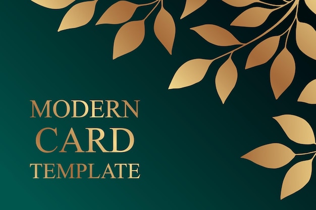 ベクトル 緑の背景に金色の葉を持つモダンな高級カード テンプレート
