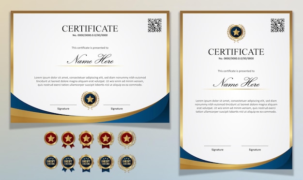 Modern Luxury Certificate template with Badge and Qr Code award, academic, graduation, bussiness