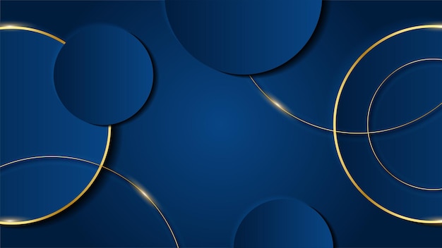 Modern luxury dark blue abstract background with gold lines and circles