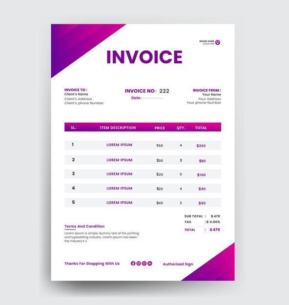 modern and luxury invoice design