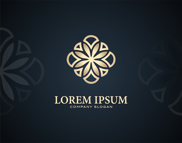 Modello di logo design plumeria fiore moderno e di lusso con effetti di colore oro