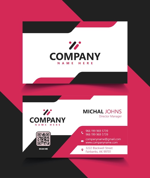 Vector modern magenta black amp white professional business card template