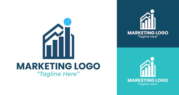 modern marketing logos in blue and green for digital and print branding