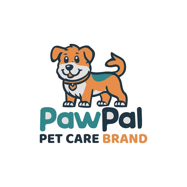 Modern mascot logo of friendly cartoon dog for a pet care brand named PawPal