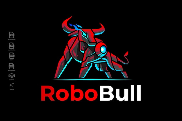 Modern Mecha Robotic Bull Logo Design Template