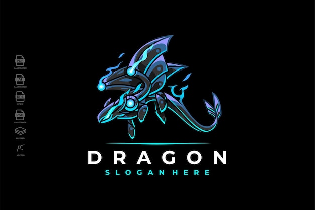 Modern Mecha Robotic Dragon Logo Design Template