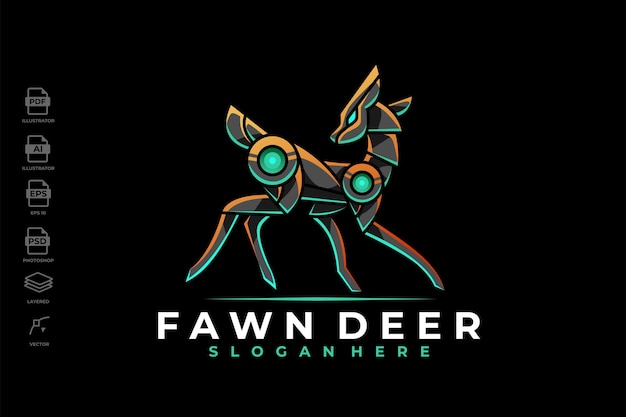 Modern Mecha Robotic Fawn Deer Reindeer Mouse Deer Logo Design Template