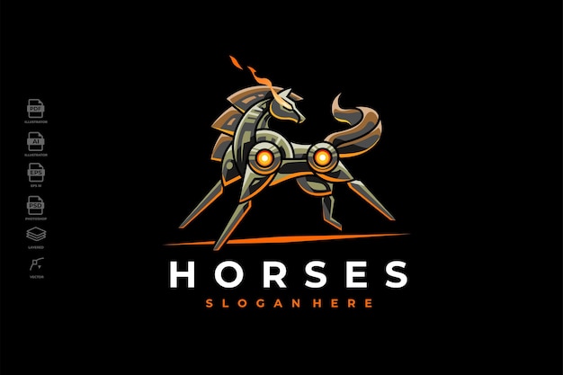 Modern Mecha Robotic Horse Logo Design Template