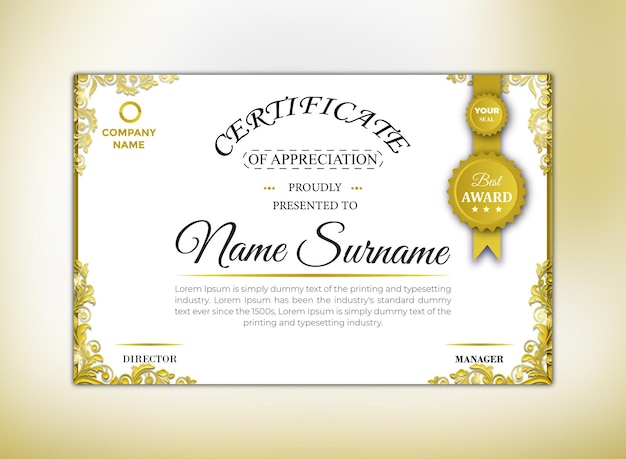 Vector modern medewerker van de maand certificaat premium vector