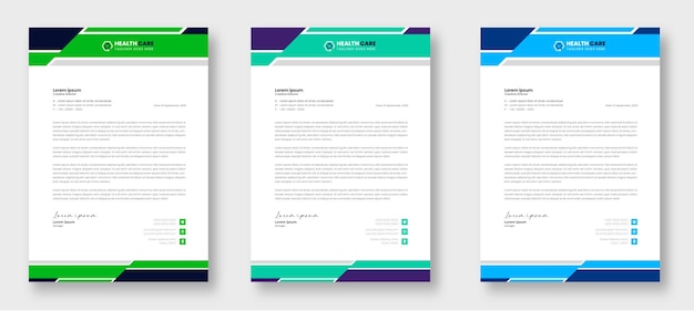 Modern Medical Doctor healthcare letterhead Design Template with green blue and orange color