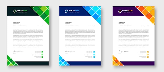 Modern medical doctor healthcare letterhead design template with green blue and orange color