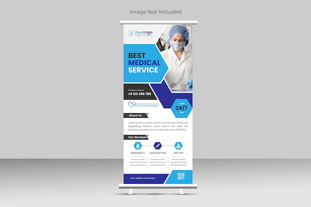 Modern medical health care rollup banner standee template vector