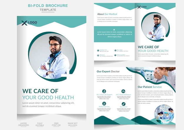 Modern medical healthcare business bifold brochure company profile design template