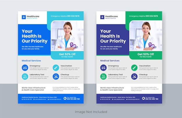 ベクトル 現代の医療ヘルスケアチラシデザインまたは病院ビジネスパンフレットカバーテンプレート