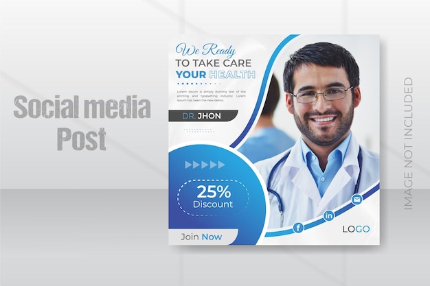 Modern medical healthcare services social media post design or Instagram webinar template