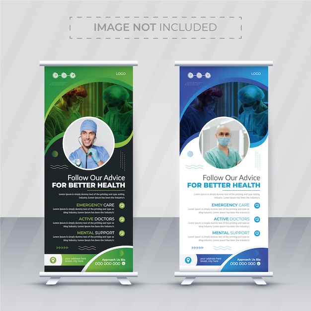 Modern medical roll up banner design vector template