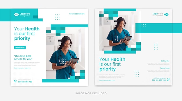 Vector modern medical social media post template design vector with abstract shapes