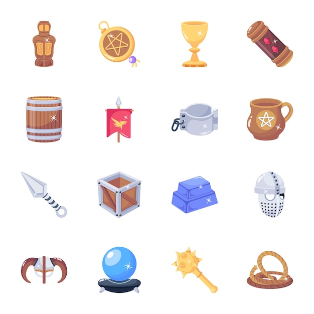 Modern medieval equipment flat icons