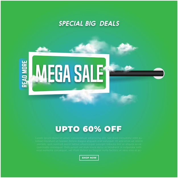 Modern mega sale banner composition with flat discount background template abstract vector