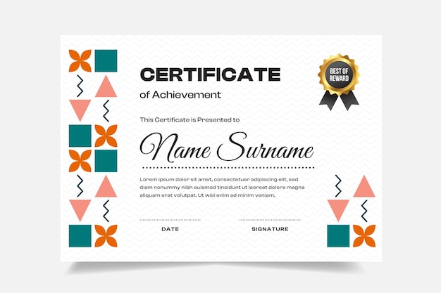 Modern memphis certificate design template