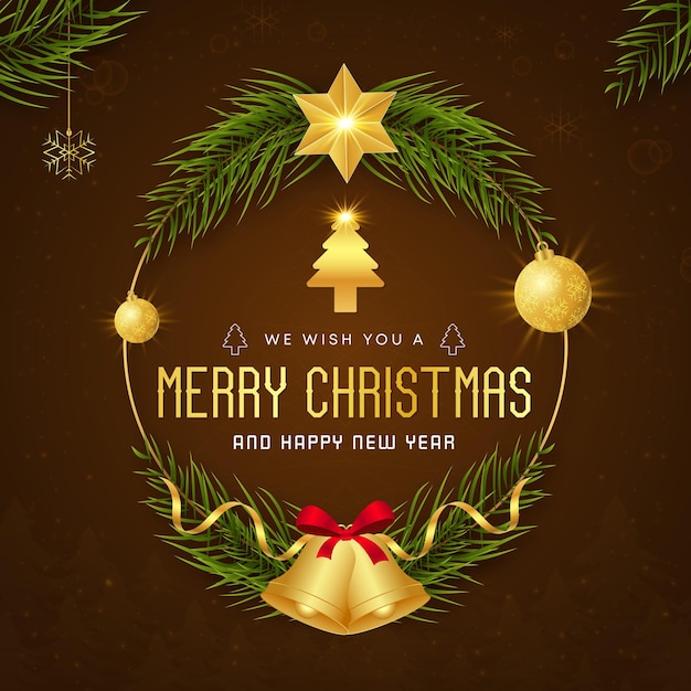 Modern Merry Christmas Post Design met bruine achtergrond met kleurovergang