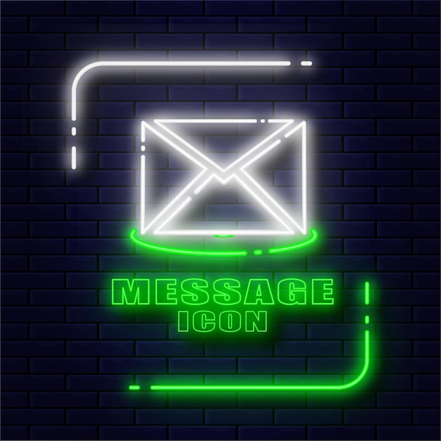 Vector modern message icon with white and green glowing neon lines