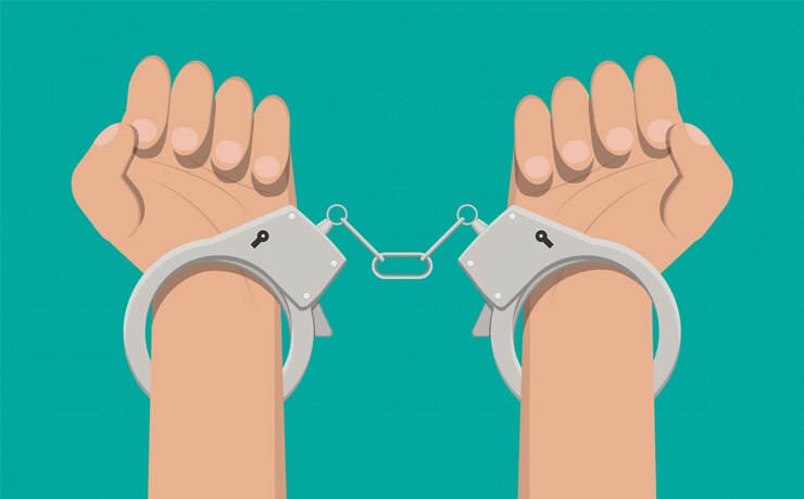 Vector modern metal handcuffs.