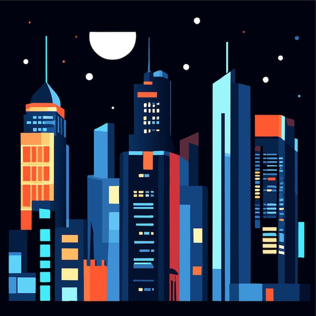 Vector modern metropolis night cityscape cartoon vector