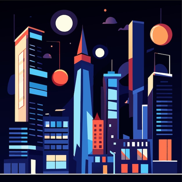 Vector modern metropolis night cityscape cartoon vector