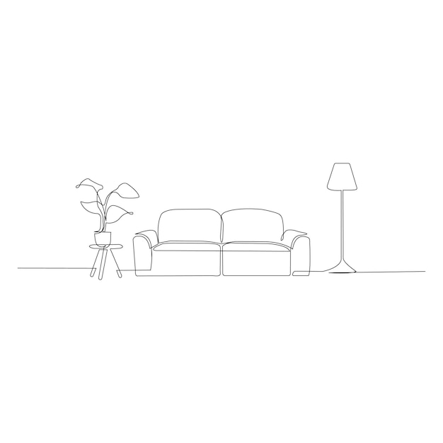 Modern meubilair in eenvoudige lineaire stijl Doodle vectorillustratie