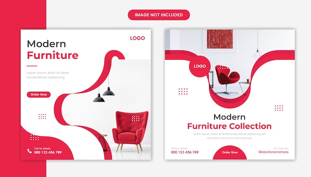 Modern meubilair social media post ontwerp rood interieur lay-out banner set