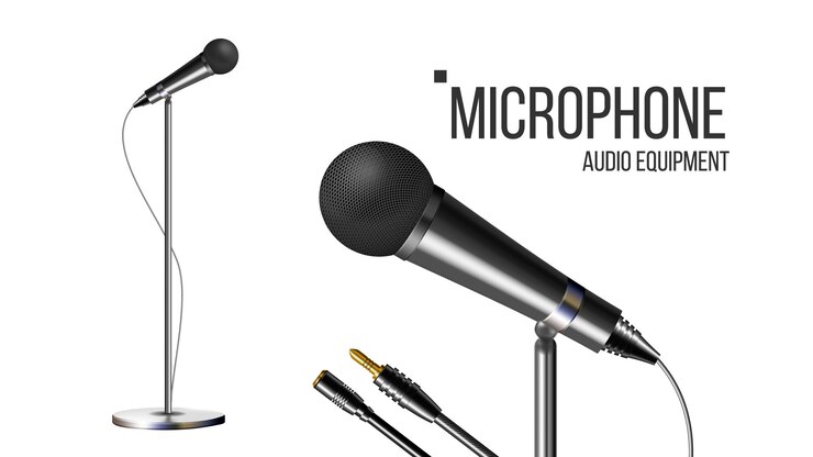Vector modern microphone with stand 