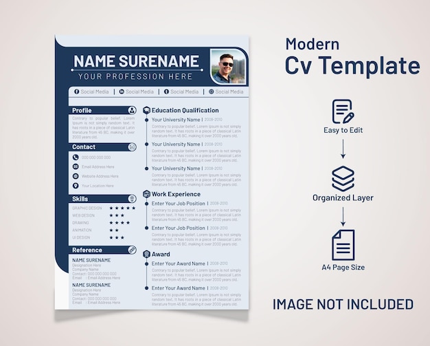 Modern minimaal en professioneel cv cv met sollicitatiebrief of cv-ontwerpsjabloonvector