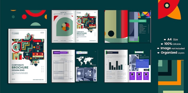 Design del layout del modello di brochure o lookbook della società di report annuale minimale moderno con forme astratte