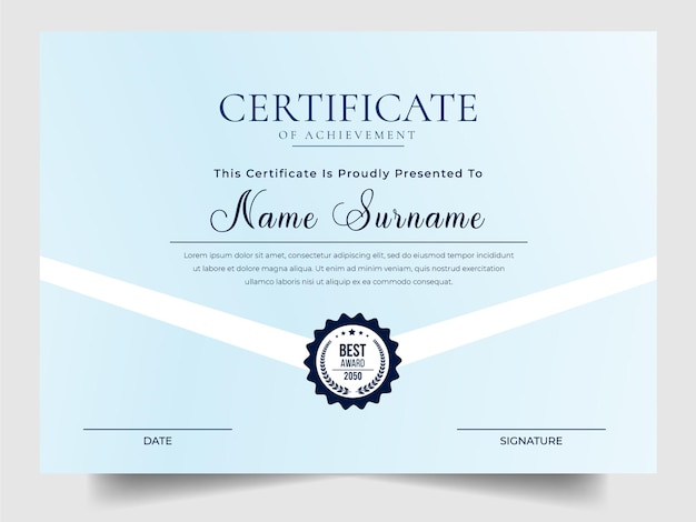 Modern minimal certificate of achievement template design