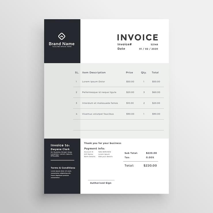 Vector modern minimal clean style invoice template design
